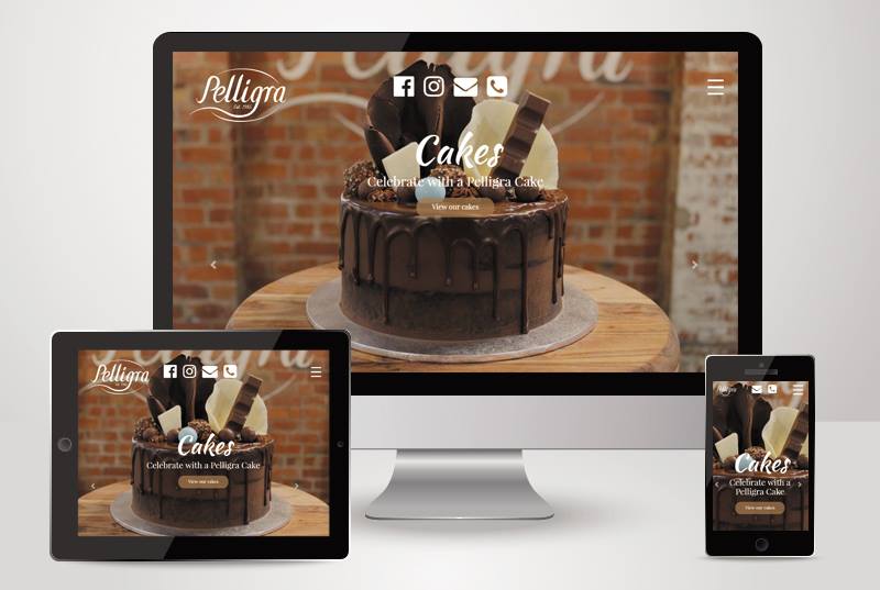 The responsive view of pelligra cakes website designed and built by Kasio99