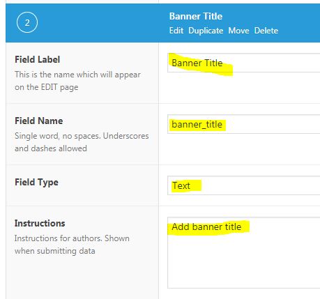 Advance Custom Fields banner title configuration.