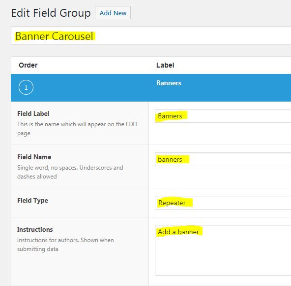 Advance Custom Fields - Field Group configuration settings